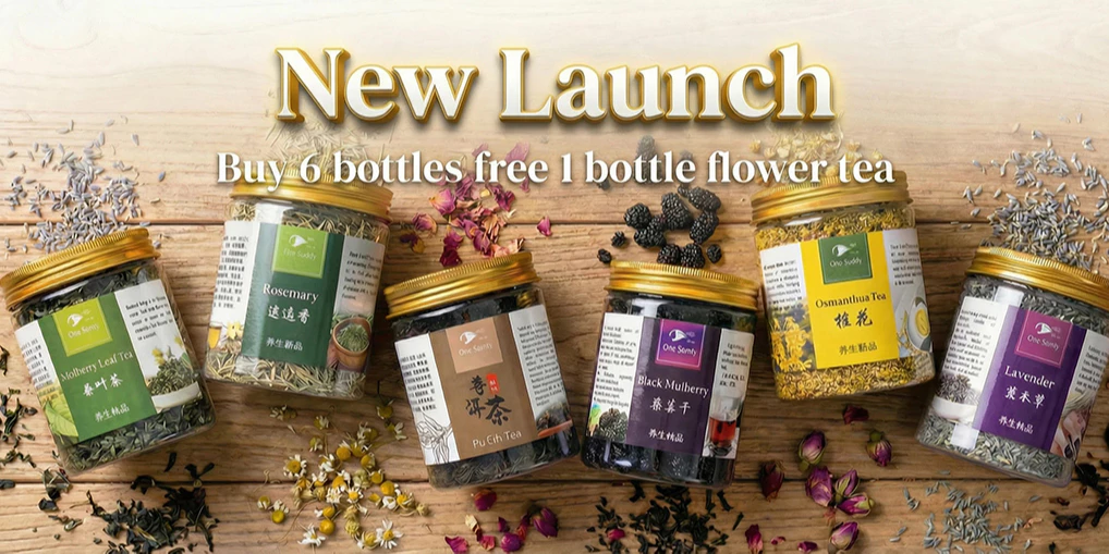 New launch: buy 6 bottles of flower tea and get 1 bottle free.